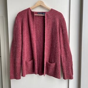 90s Vintage Fuzzy Knit Cardigan Sweater Womens M OHI Open Front Soft Relaxed Fit